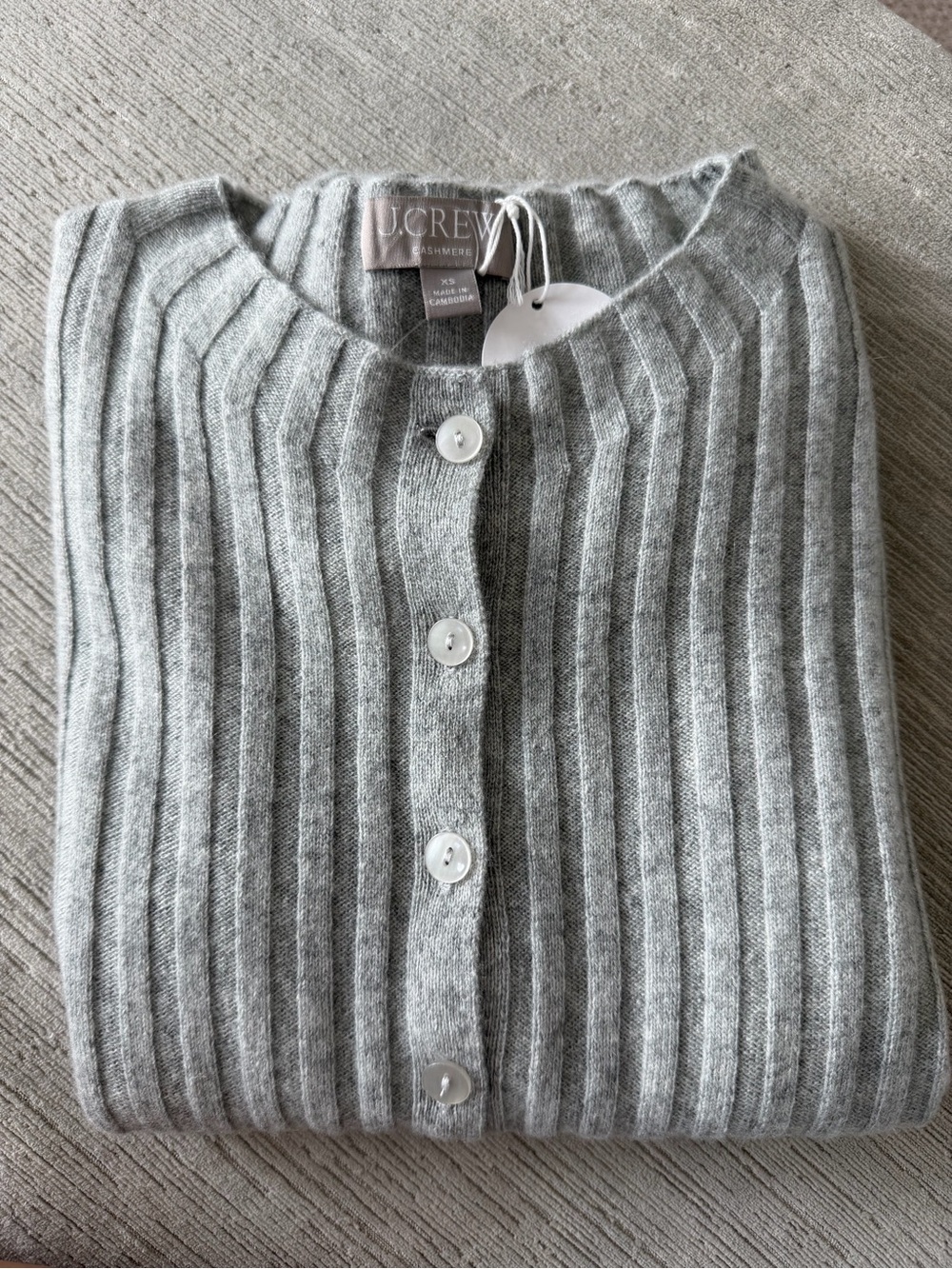 J. Crew Light Gray Ribbed Cashmere Cardigan